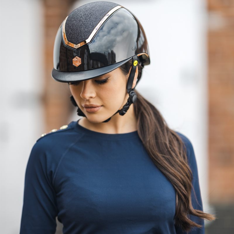 EQX by Charles Owen Kylo Sparkly Riding Hat with MIPS -  Black Gloss/Rose Gold-3